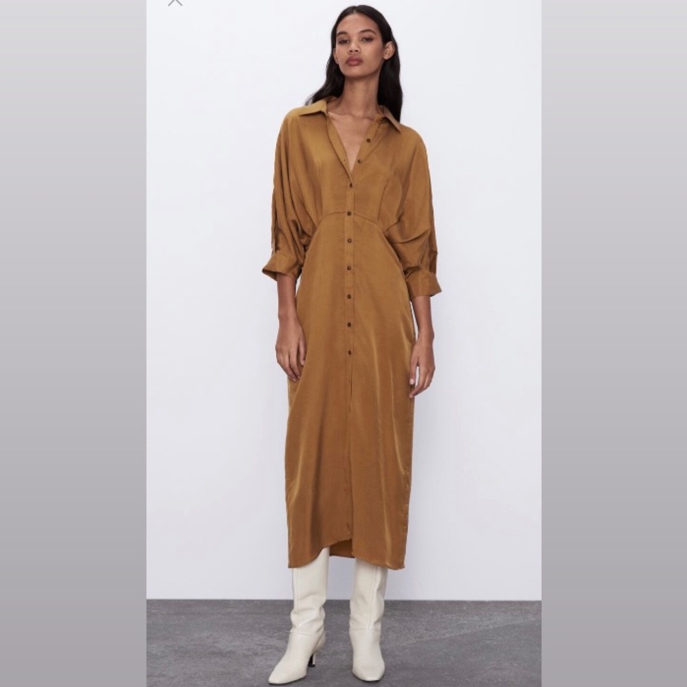 Zara Pleated Maxi Shirt Dress - Picture 9 of 12